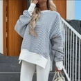 thumbnail image 1 of ZOELNIC Women's Striped Sweatshirt Long Sleeve with Side Slit, Casual Crewneck Pullover Top, 2XL, 1 of 9
