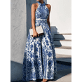 thumbnail image 1 of ZOELNIC Women's Summer Floral Maxi Dress - Sleeveless Halter Neck Boho Sundress with Ruffle Hem, Flowy Beach & Vacation Dress, L, 1 of 5