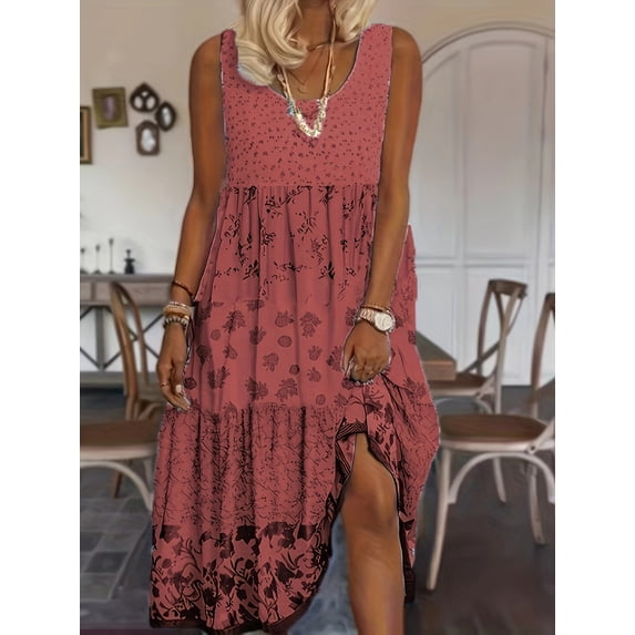 ZOELNIC Women's Summer Midi Dress A-Line Sleeveless Flowy Tiered Tank Sundress Casual Beach Long Dress for Vacation, S