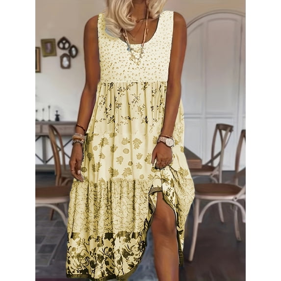 ZOELNIC Women's Summer Midi Dress A-Line Sleeveless Flowy Tiered Tank Sundress Casual Beach Long Dress for Vacation, XL