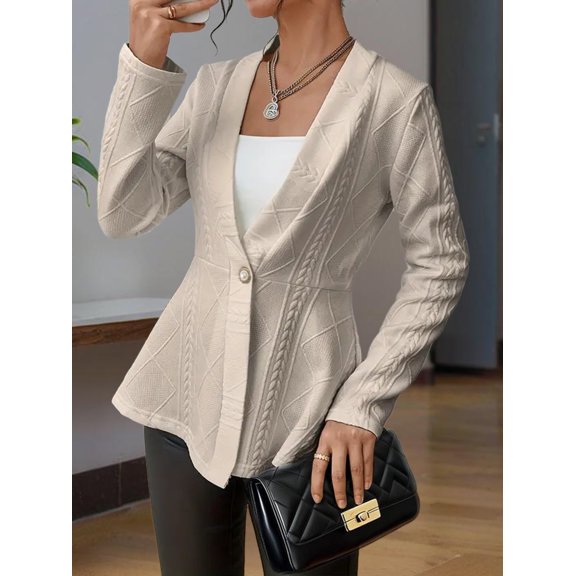 ZOELNIC Women's Textured Blazer Single Button Long Sleeve Business Casual Jacket with Ruffle Hem, Slim Fit Cardigan Work Blazer, 2XL