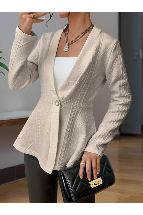 Women's Textured Blazer Single Button Long Sleeve Business Casual Jacket with Ruffle Hem, Slim Fit Cardigan Work Blazer, 2XL