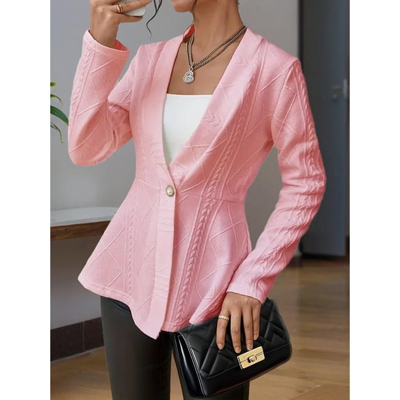 ZOELNIC Women's Textured Blazer Single Button Long Sleeve Business Casual Jacket with Ruffle Hem, Slim Fit Cardigan Work Blazer, M