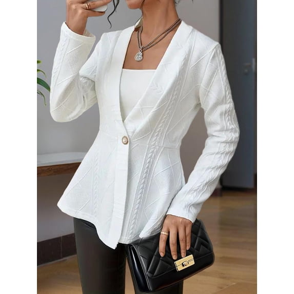 ZOELNIC Women's Textured Blazer Single Button Long Sleeve Business Casual Jacket with Ruffle Hem, Slim Fit Cardigan Work Blazer, S