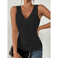 thumbnail image 1 of ZOELNIC Women's Wrap Ruched Tank Tops V-Neck Solid Button Design Slim Fit Casual Summer Tee Tops, XL, 1 of 3