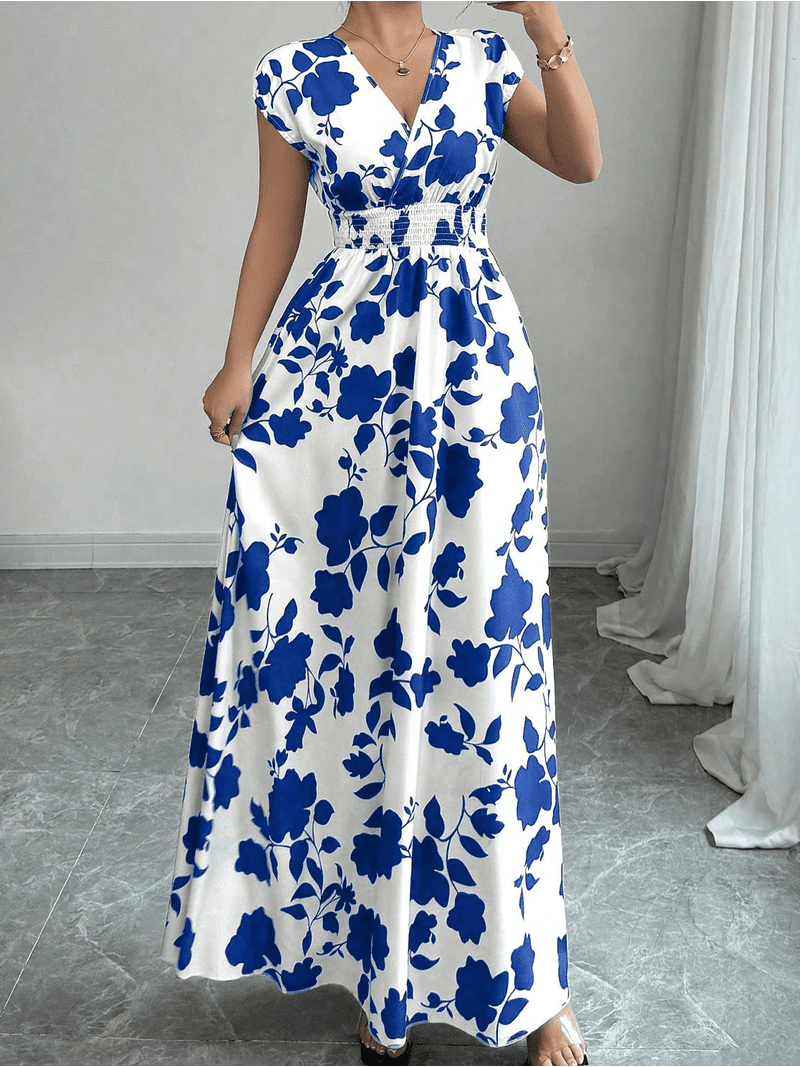 casual and elegant dresses ZOELNIC Women's Wrap V Neck Short Sleeve Empire Elastic Waist Summer Maxi Long Dresses, L Color:Rose Garden Dress code Long Sleeve Sequin Mini Dress Primavera Couture 4416 Short
