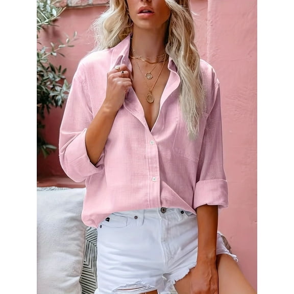 ZOELNIC Womens Button Down Shirts Long Sleeve Collared Work Office Casual Blouses Tops, S