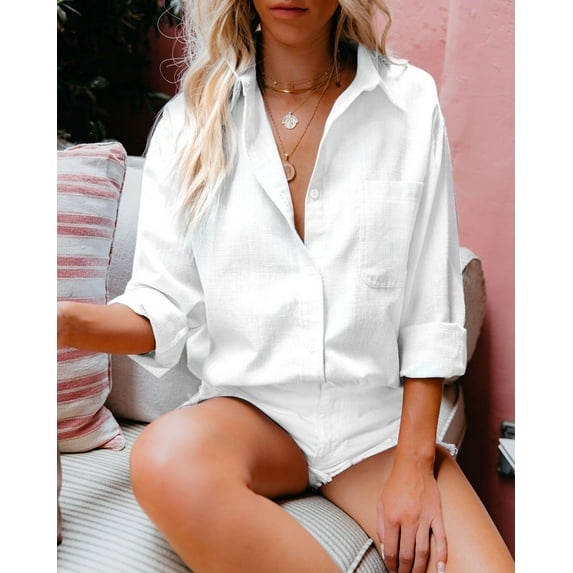 ZOELNIC Womens Button Down Shirts Long Sleeve Collared Work Office Casual Blouses Tops, S