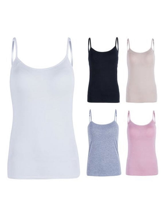 Womens Girls Strap Built In Bra Padded Self Mold Bra Tank Top Camisole Cami