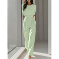 thumbnail image 1 of ZOELNIC Womens Pleated Jumpsuits Short Sleeve Crew Neck Dressy Casual Wide Leg Pants Romper 2025 Summer One Piece Outfits, S, 1 of 4