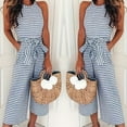 thumbnail image 1 of ZOELNIC Womens Summer Striped Jumpsuits Dressy Casual One Piece Outfits Sleeveless Crew Neck Wide Leg Pants Rompers, 2XL, 1 of 3