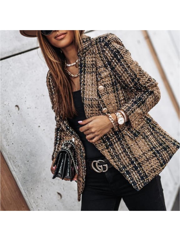 Womens Lightweight Blazers Casual Long Sleeve Double Breasted Open Front Blazer Jackets Work Suits, S