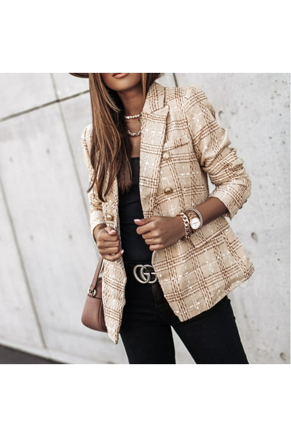 Womens Lightweight Blazers Casual Long Sleeve Double Breasted Open Front Blazer Jackets Work Suits, S