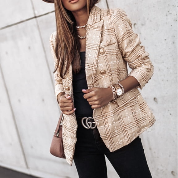 ZOELNIC Womens Lightweight Blazers Casual Long Sleeve Double Breasted Open Front Blazer Jackets Work Suits, S