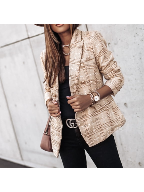 Womens Lightweight Blazers Casual Long Sleeve Double Breasted Open Front Blazer Jackets Work Suits, S