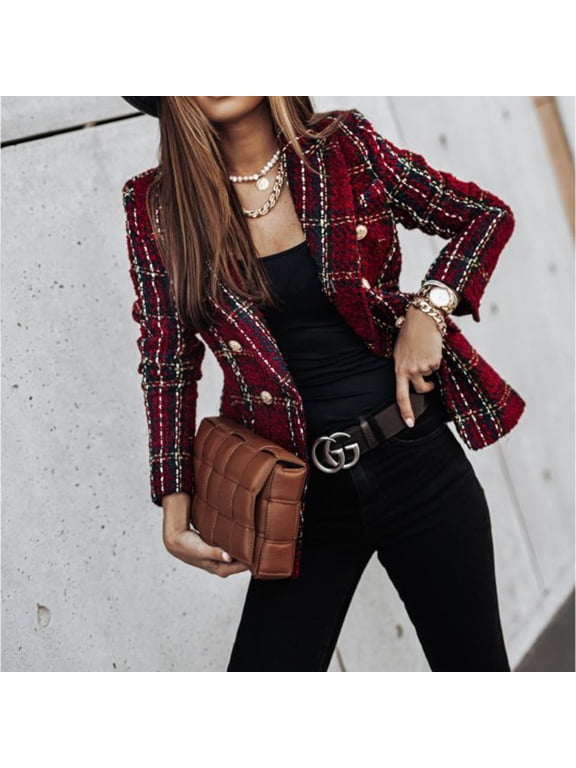 Womens Lightweight Blazers Casual Long Sleeve Double Breasted Open Front Blazer Jackets Work Suits, XL