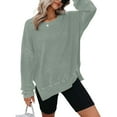thumbnail image 1 of ZOELNIC Womens Waffle Knit Crewneck Sweatshirts Long Sleeve Side Slits Casual Pullover Sweatshirt Tops, XL, 1 of 6