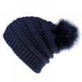 thumbnail image 1 of ZOELNIC Womens Winter Knitted Beanie Hat with Faux Fur Pom Warm Knit Skull Cap Beanie for Women, Blue, 1 of 5