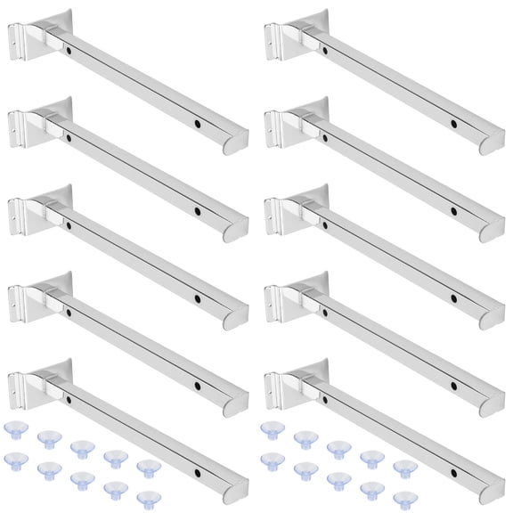 ZOENHOU 10pcs 10 Inch Slatwall Shelf Bracket, Silver Slatwall Deluxe Hooks, Display Hooks Panel Hook for Garage, Home