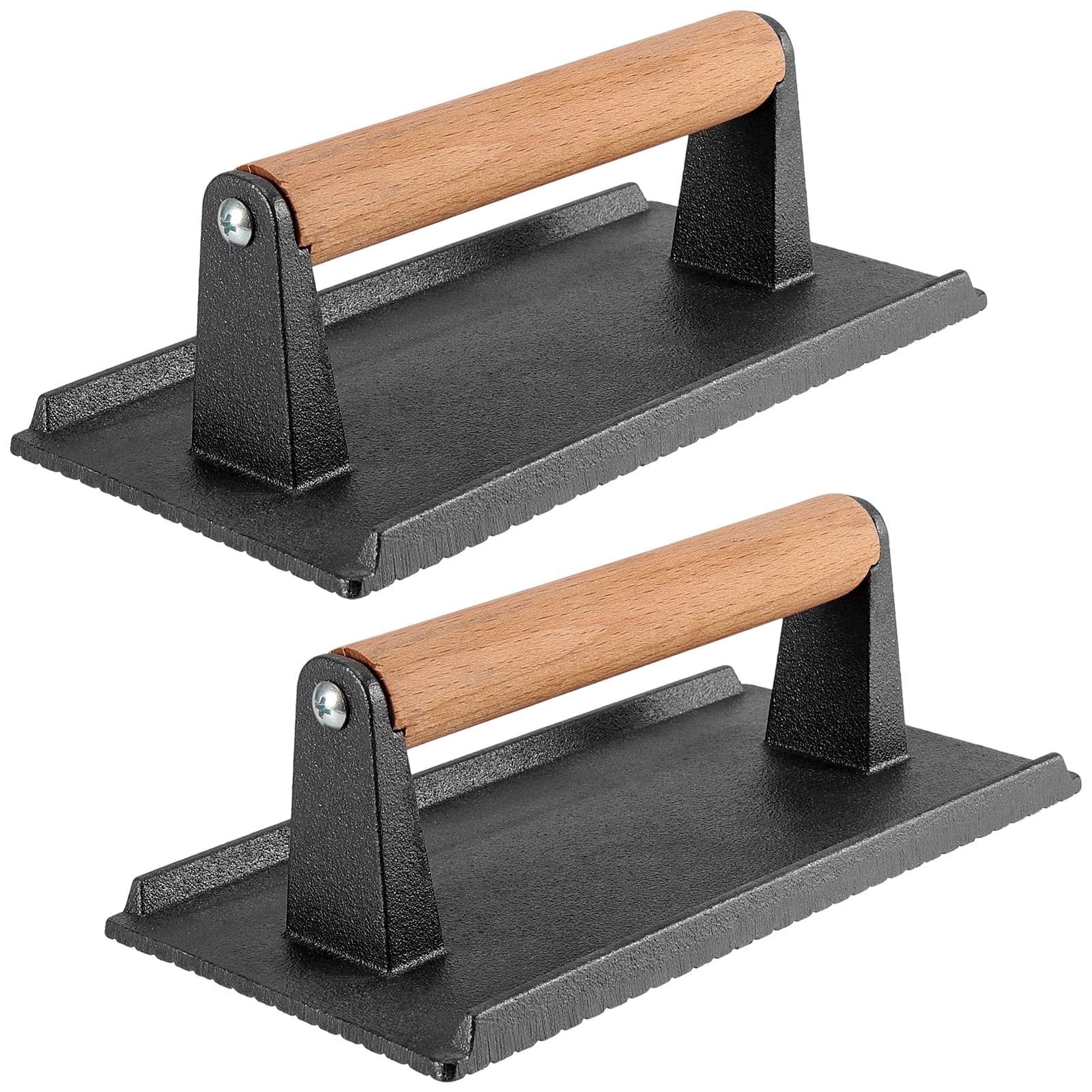 ZOENHOU 2 PCS 8 x 4 Inch Cast Iron Grill Press with Wooden Handle, Rectangle Burger Press, Smash Bacon Press