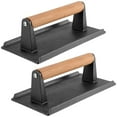 thumbnail image 1 of ZOENHOU 2 PCS 8 x 4 Inch Cast Iron Grill Press with Wooden Handle, Rectangle Burger Press, Smash Bacon Press, 1 of 5