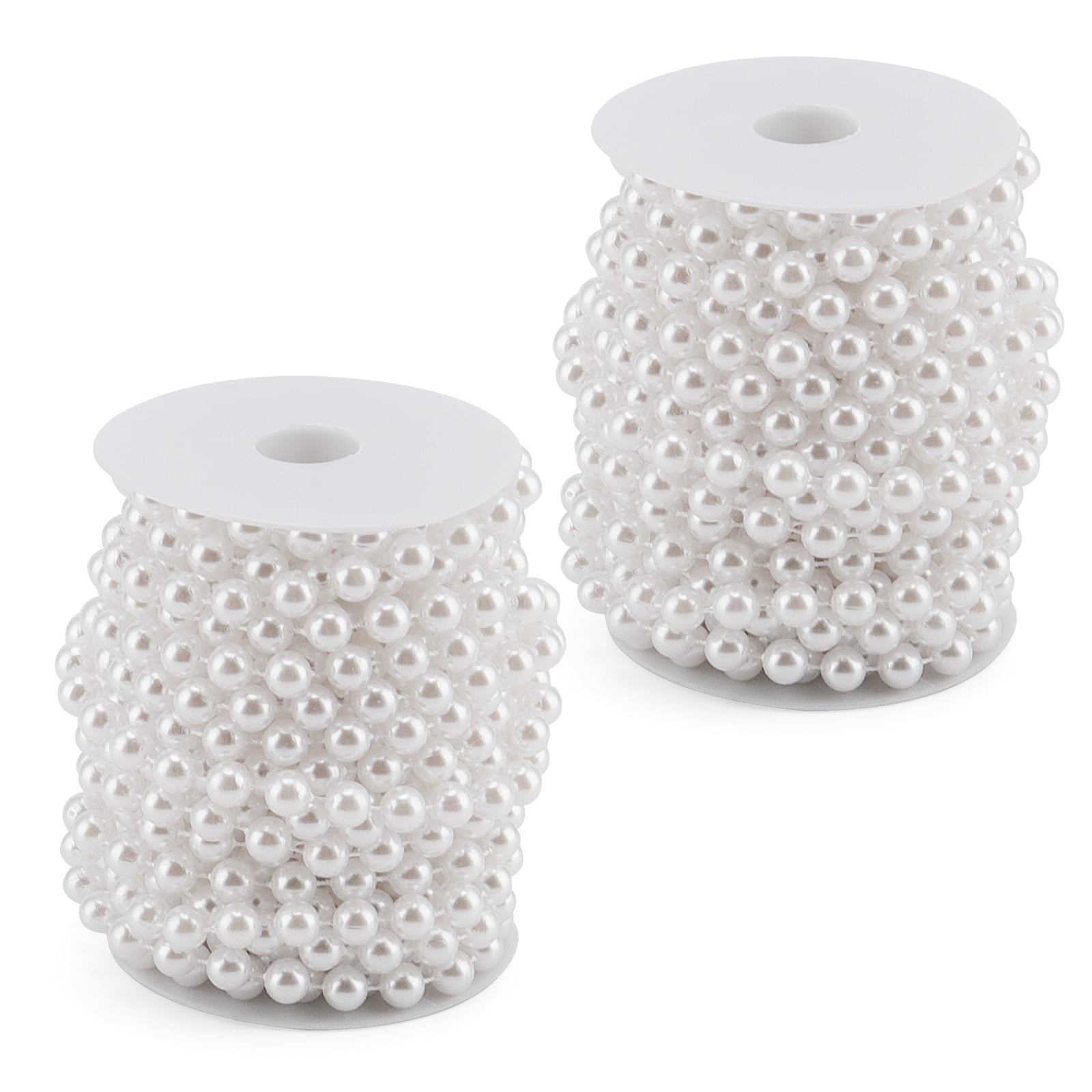 ZOENHOU 2 Roll 65ft x 10mm White Pearl Garlands, Iridescent Beaded Artificial, Faux Pearl Beads Garland