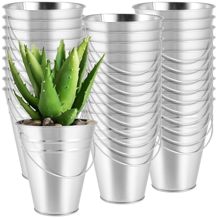 ZOENHOU 20 Pack 4.5 x 5 Inches Galvanized Metal Buckets with Handle, Mini Metal Pails, Galvanized Flower Buckets