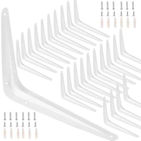 ZOENHOU 24 Packs 8 x 10 Inch White Shelf Brackets, Metal Wall Corner Angle Shelving Shelf Brackets with Mounting Hardware