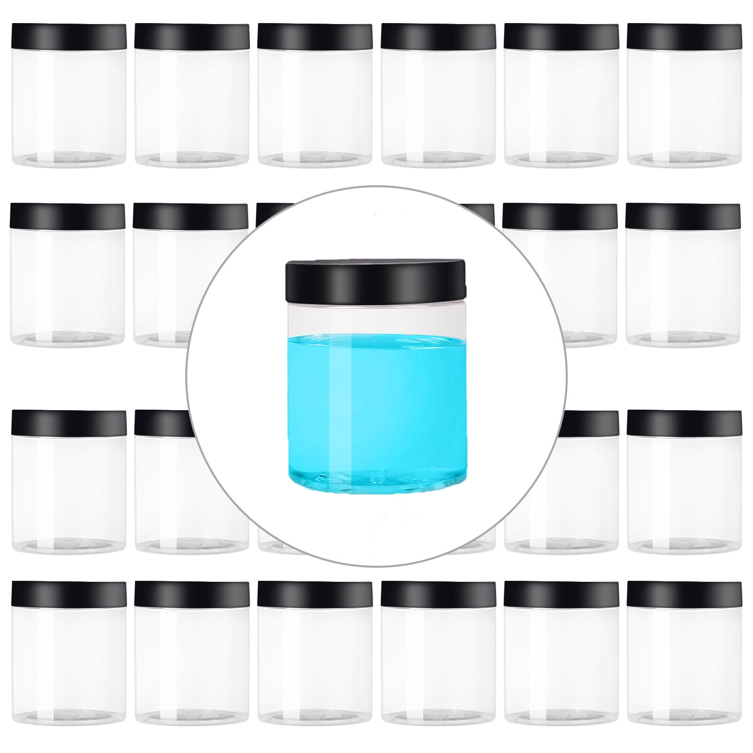 ZOENHOU 46 PCS 8 OZ Plastic Jars with Lids, Plastic Container Jars with Black Lids, Wide-Mouth Plastic Containers Jars for Travel, Beauty Products, Food Storage