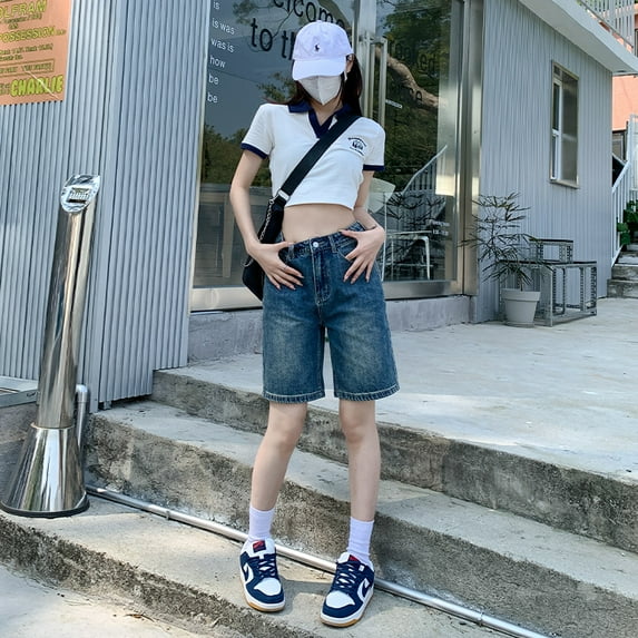 ZOENOVA Belted Shorts Jeans Women Baggy Y2K Fashion Straight Vintage Streetwear Denim 2024 Summer Loose Femme Denim Short Pants