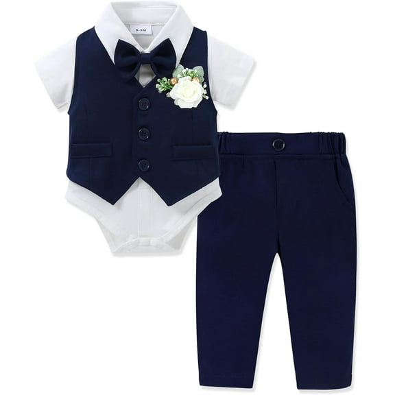 ZOEREA  Baby Boy Baptism Outfits Short Sleeve+Vest+Tie+Pant Baby Boy Suits Blessing Christening Easter Baby Outfit