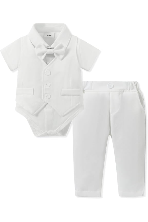 Baby Boy Baptism Outfits Short Sleeve+Vest+Tie+Pant Baby Boy Suits Blessing Christening Easter Baby Outfit