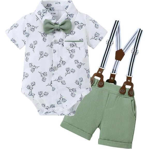 ZOEREA Baby Boy Clothes Suit Infant Short Sleeve Gentleman Outfits Dress Shirt Bowtie Suspender Shorts 0-18M