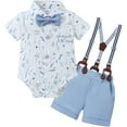 thumbnail image 1 of ZOEREA Baby Boy Clothes Suit Infant Short Sleeve Gentleman Outfits Dress Shirt+Bowtie+Suspender Shorts 0-18M, 1 of 14