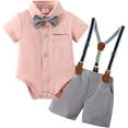 thumbnail image 1 of ZOEREA Baby Boy Clothes Suit Infant Short Sleeve Gentleman Outfits Dress Shirt+Bowtie+Suspender Shorts 0-18M, 1 of 12
