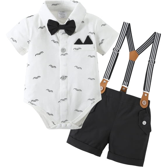 ZOEREA Baby Boy Clothes Suit Newborn Infant Gentleman Outfits, Formal Dress Shirt+Bowtie+Suspender Shorts Wedding Party Set