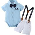 thumbnail image 1 of ZOEREA Baby Boy Clothes Suit Newborn Infant Gentleman Outfits, Formal Dress Shirt+Bowtie+Suspender Shorts Wedding Party Set, 1 of 6