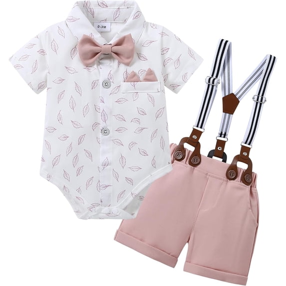 ZOEREA Baby Boy Clothes Suit Newborn Infant Gentleman Outfits, Formal Dress Shirt+Bowtie+Suspender Shorts Wedding Party Set