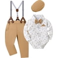 thumbnail image 1 of ZOEREA Baby Boy Clothes Suits 4PCS Gentleman Outfit Dress Romper Beret Hat Suspender Pants Bow Tie Wedding Set, 1 of 11