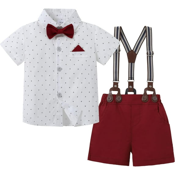 ZOEREA Baby Boy Clothes Suits, Toddler Boy Short Sleeves Shirt+ Suspender Pants Outfit Sets Gentleman Wedding Suit 1-5 Years