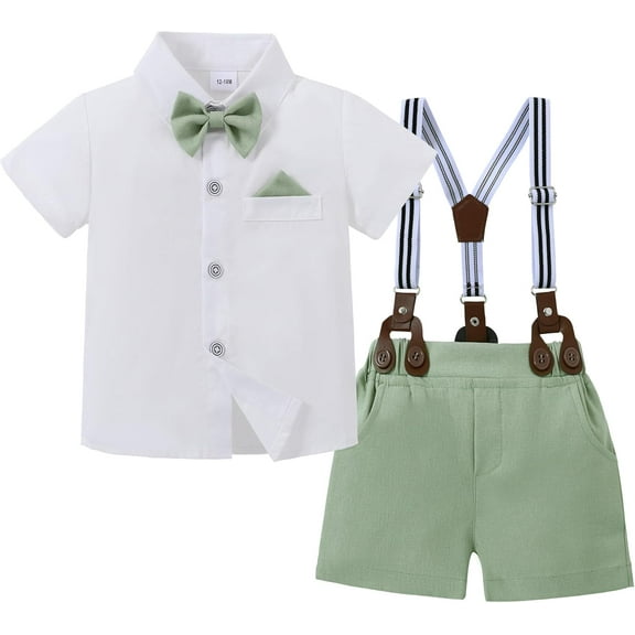 ZOEREA Baby Boy Clothes Suits, Toddler Boy Short Sleeves Shirt  Suspender Pants Outfit Sets Gentleman Wedding Suit 1-5 Years