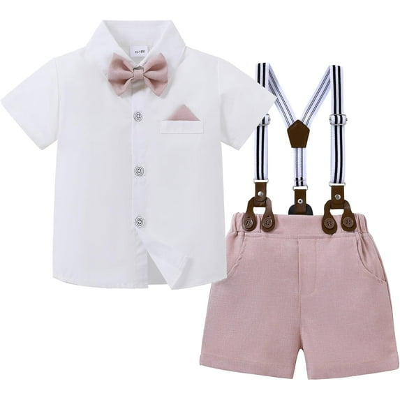 ZOEREA Baby Boy Clothes Suits, Toddler Boy Short Sleeves Shirt+ Suspender Pants Outfit Sets Gentleman Wedding Suit 1-5 Years