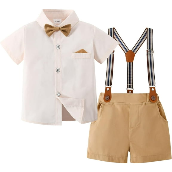 ZOEREA Baby Boy Clothes Suits, Toddler Boy Short Sleeves Shirt  Suspender Pants Outfit Sets Gentleman Wedding Suit 1-5 Years