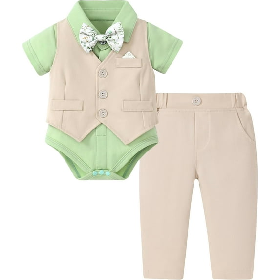 ZOEREA Baby Boy Clothes Toddler Boy Outfits 4PCS Gentleman Dress Romper/Vest/Pants/Bow Tie Cotton Suit Sets