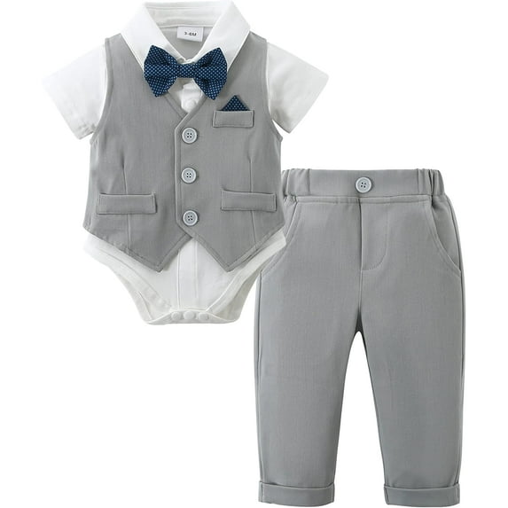 ZOEREA Baby Boy Clothes Toddler Boy Outfits 4PCS Gentleman Dress Romper/Vest/Pants/Bow Tie Cotton Suit Sets