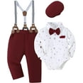 thumbnail image 1 of ZOEREA Baby Boy Outfits Suits Infant Formal Dress Clothes Gentleman Wedding Print Shirt+Beret Hat+Suspender Pants+Bowtie, 1 of 6