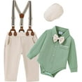 thumbnail image 1 of ZOEREA Baby Boy Suit 0-24M Gentleman Outfit Clothes Set Infant Long Sleeve Dress Shirt+Suspender Pants+Bowtie+Beret Hat, 1 of 5