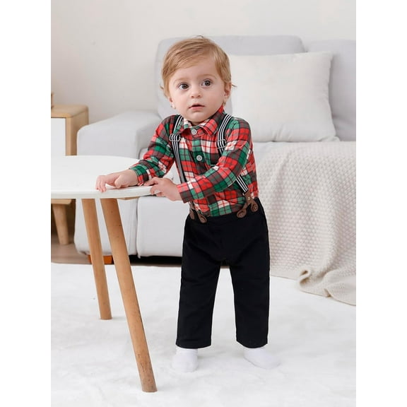 ZOEREA Baby Boy Suit 0-24M Gentleman Outfit Clothes Set Infant Long Sleeve Dress Shirt Suspender Pants Bowtie Beret Hat
