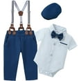 thumbnail image 1 of ZOEREA Baby Boy Suit Gentleman Outfit Clothes Infant Tuxedo Short Sleeve Dress Shirt+Suspender Pants+Bowtie+Hat 0-18M, 1 of 8