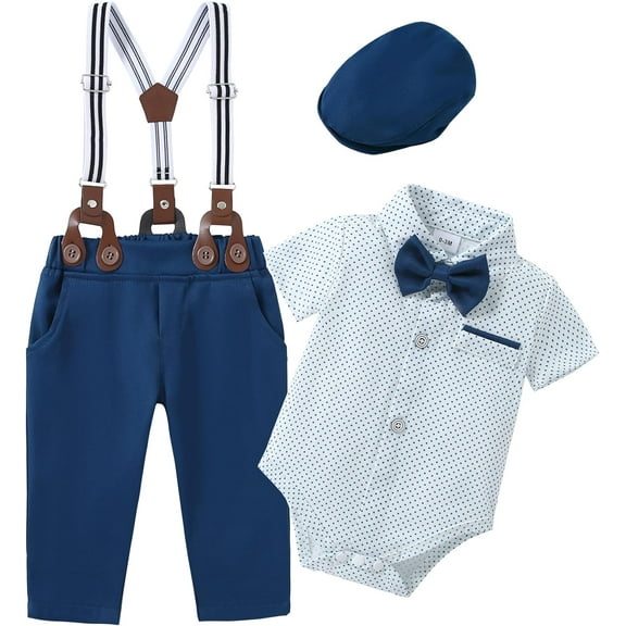 ZOEREA Baby Boy Suit Gentleman Outfit Clothes Infant Tuxedo Short Sleeve Dress Shirt Suspender Pants Bowtie Hat 0-18M